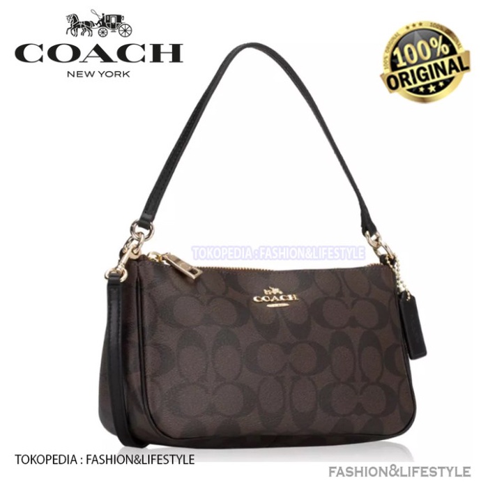 {RohayaStore} 100 ORIGINAL TAS COACH BAGS OUTLET SIGNATURE TOP HANDLE POUCH Limited