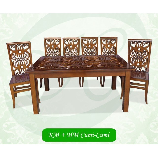 Meja Makan Unik set 4 Kursi & 6 Kursi  Bahan Kayu Jati Asli Tipe Cumi-Cumi - Berlaku COD - Free ongk