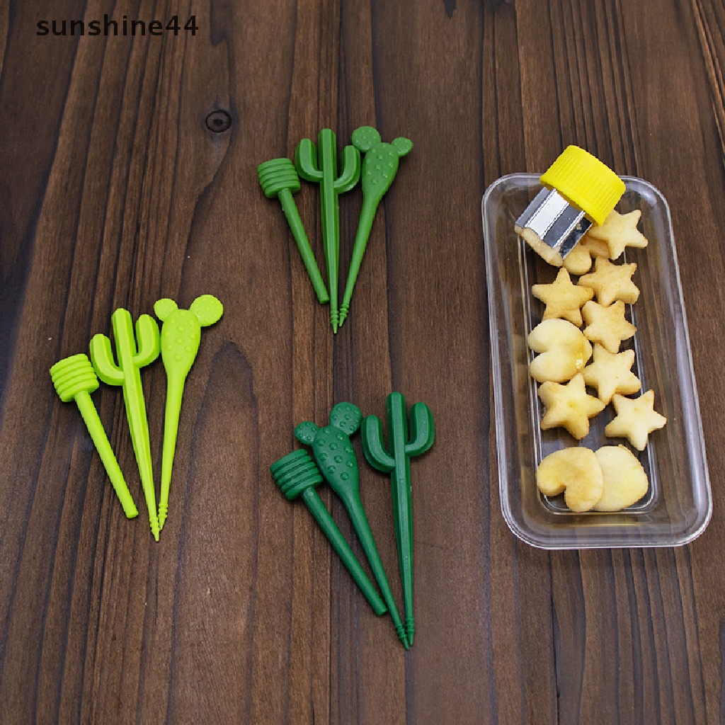 Sunshine 3/6pcs Garpu Buah Kaktus Party Salad Cake Picks Snack Stik Makanan Anak Picks.