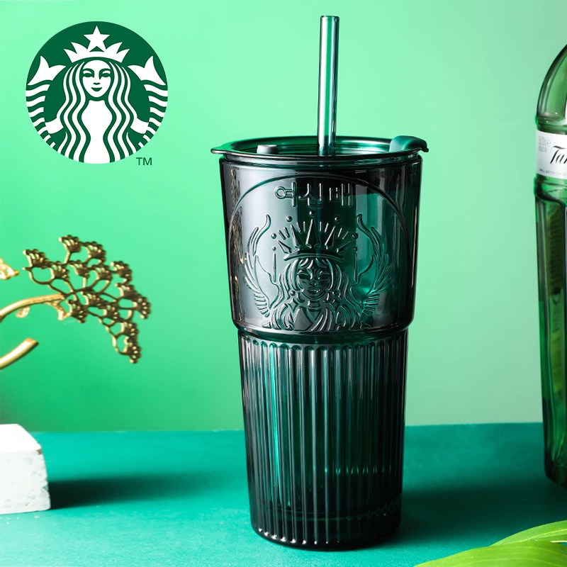 Starbucks Gelas Kaca Botol Minum Cup Tumbler Cup Reusable 600ML+ Sedotan