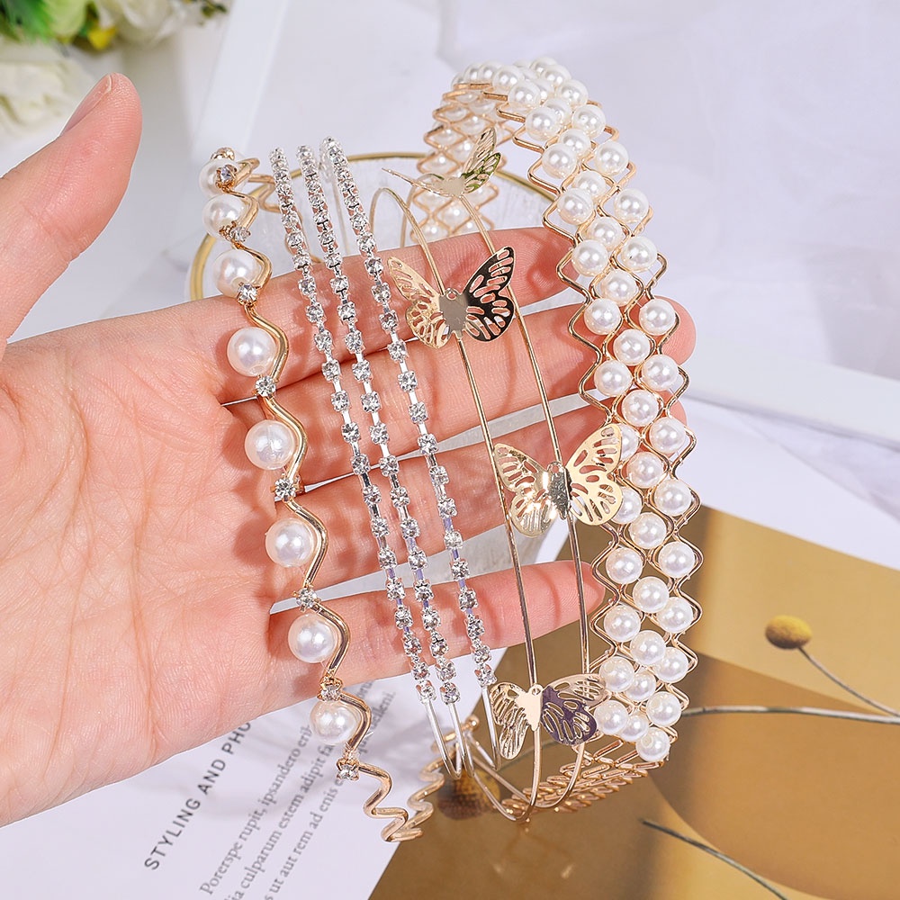 Hair Hoop Hairbands Ladies Pearls Fashion Wanita Aksesoris Rambut Gadis Bando Korea Elegan Kupu-Kupu Temperamen Hiasan Kepala