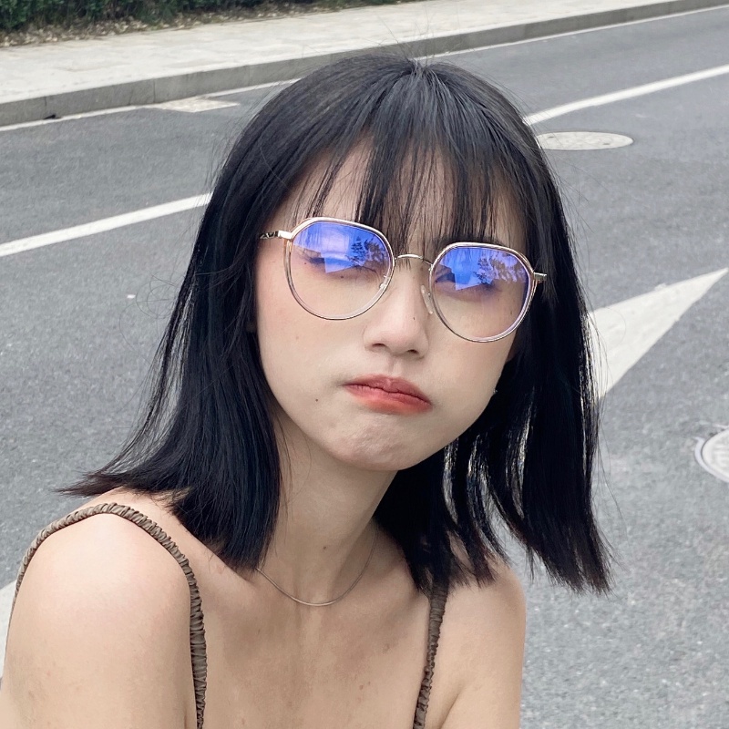 Roselife Trendy Hitam Emas Bingkai Bulat Kacamata Hitam Untuk Wanita Perempuan Fashion Blue Light Blocking Lens Glasses Korea Aesthetic Eyewear Outdoor OOTD Ornaments