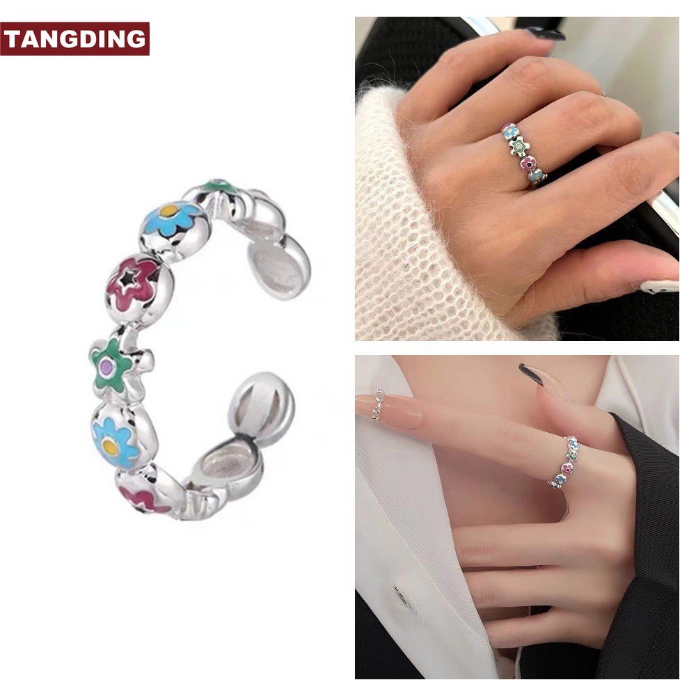 [COD Tangding]ins Cincin Bunga Tetes Minyak Korea Y2K Gadis Manis Lucu Pembukaan Cincin Adjustable Perhiasan