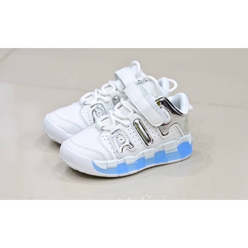 AIR UPTEMPO KIDS WHITE SILVER SNEAKERS ANAK