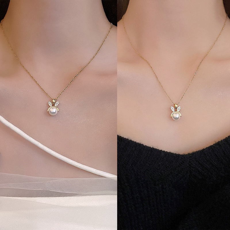 Fancyqube Musim Panas Baru Kelinci Imitasi Mutiara Kalung Wanita Semua Pertandingan Cahaya Mewah Desain Niche Klavikula Rantai Sederhana Temperame