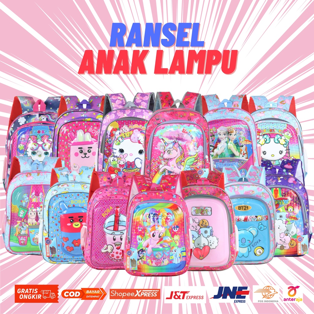 Ransel Punggung Anak Perempuan Hello Kitty Ungu Backpack TK PAUD Kuda Pony Pink Tas LED Motif Unicorn Frozen LOL Biru Murah