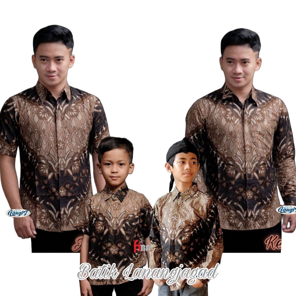 Batik Pria Couple Batik Ayah dan Anak Laki Laki Kemeja Batik Anak Cowok Warna Hitam Coklat Mocca Latte