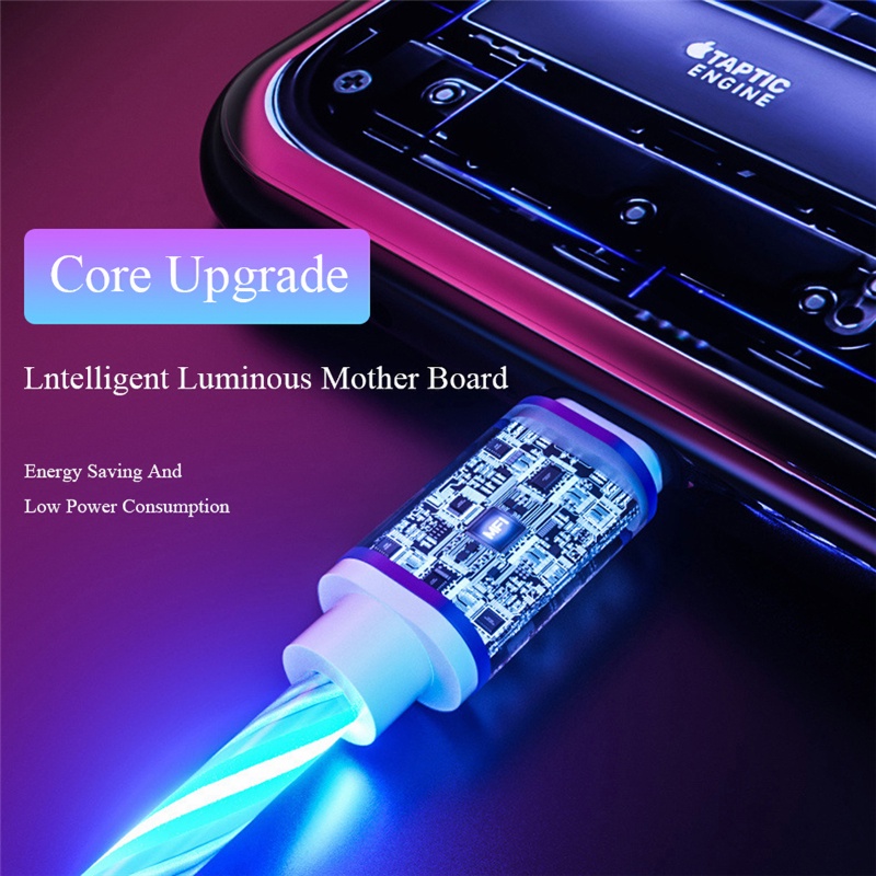 Kabel Glowing Kabel Cas Handphone Kabel Lampu LED Micro USB Tipe C Charger Line Untuk i-Phone Android Charge Wire Core