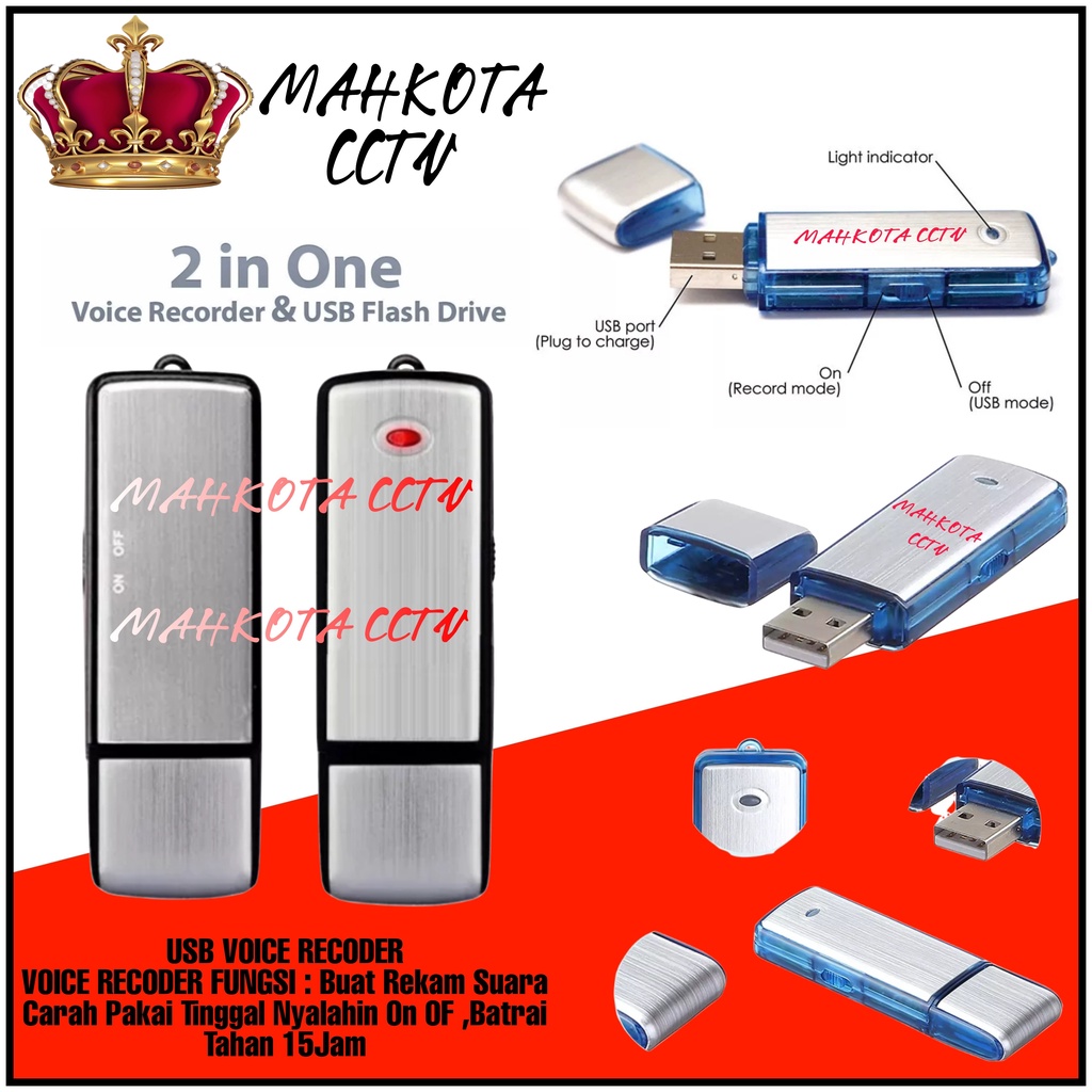 Alat Perekam Suara Mini Tersembunyi Alat Penyadap Sadap Suara Voice Recorder Flasdisk 8Gb