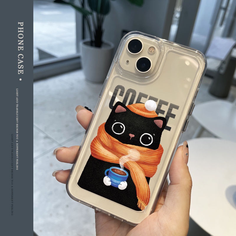IPHONE Syal Cat Soft Phone Case Kompatibel Untuk Iphone14 13 12 11 Pro XS Max X XR 78 6 6S Plus Casing Transparan Shockproof TPU Cover