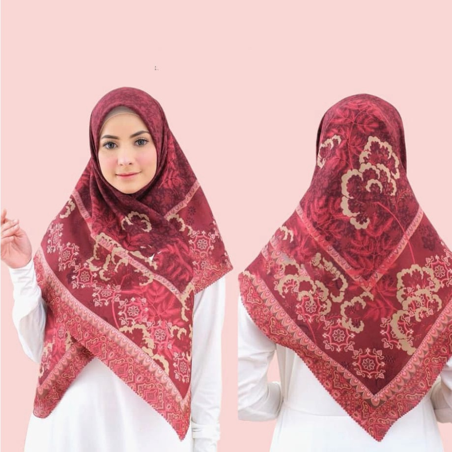 Hijab jumbo segi empat motif jilbab syari kerudung besar corak warna coklat marun hitam lime