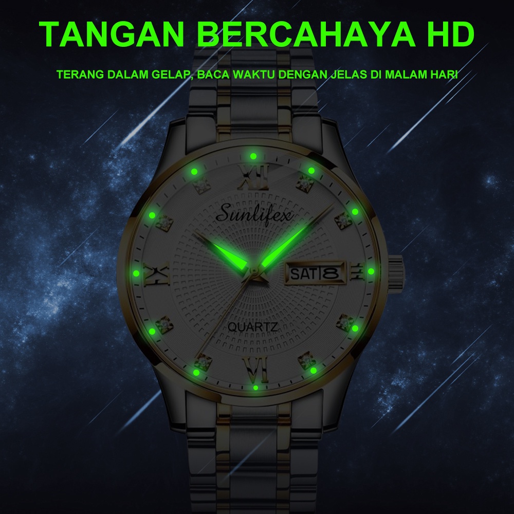 Sunlifex Jam Tangan Pria 9011 Anti Air Kuarsa Original Tali Stainless Steel Calendar Bisnis Santai Jam Tangan Cowok-5