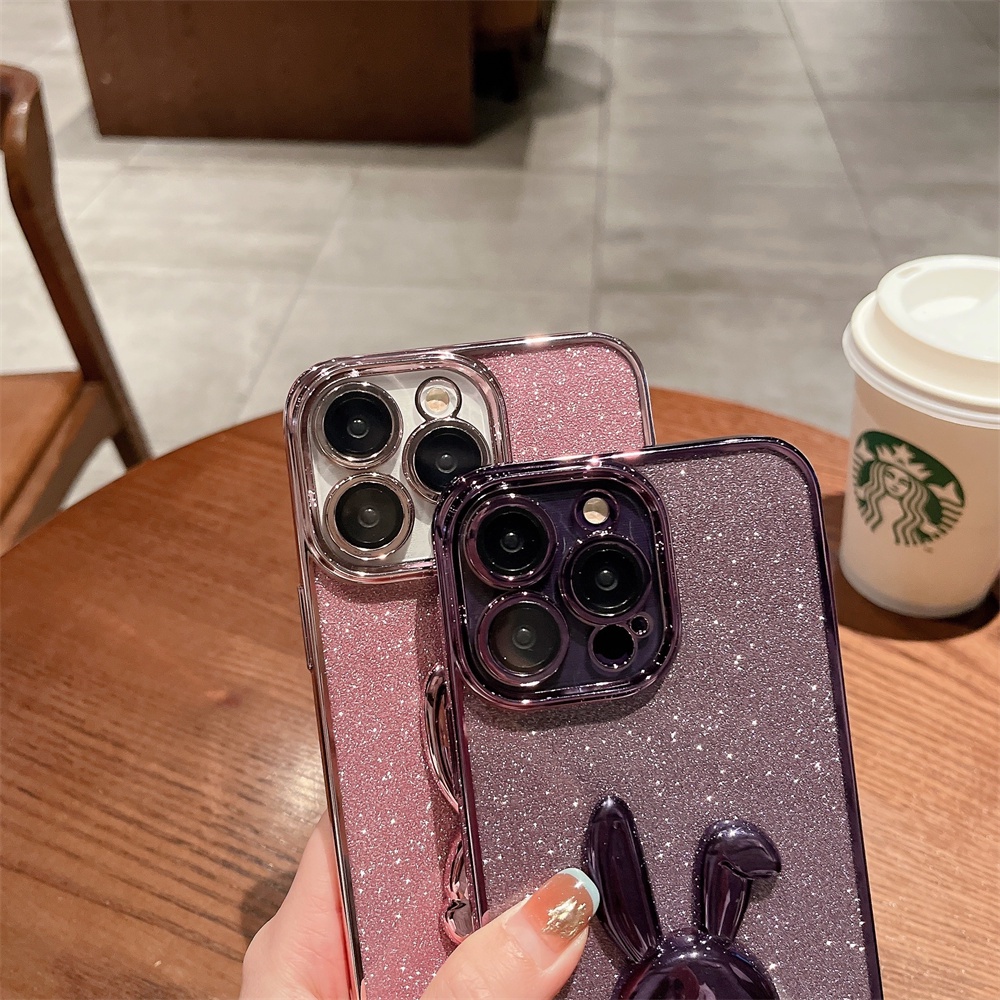 IPHONE Casing Ponsel Softcase Kelinci bracket Transparan Glitter Mewah Kompatibel Dengan Iphone14 13 12 11 Pro Max14 Plus TPU Penutup Pencegah Jatuh