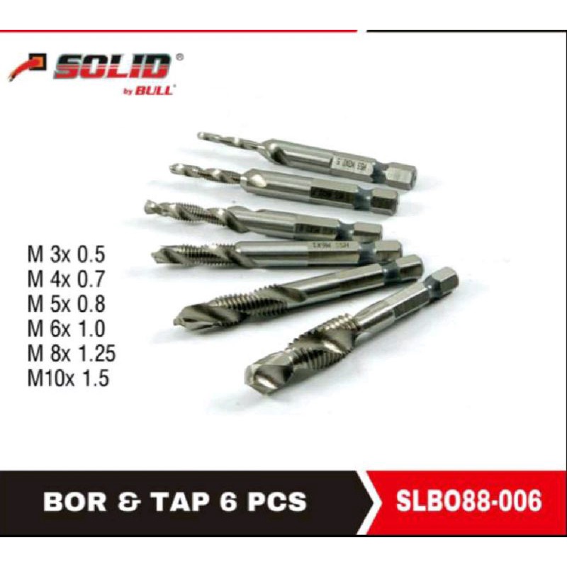 Bull Tap drill / mata bor sekaligus tap 6 pcs SOLID