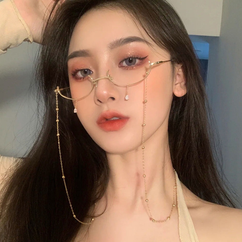 COD❤️Kacamata Pendant Frame Fashon Korea Wanita Half-Frame Glasses Setengah Bingkai Anti-slip Cosplay Accessories Netflix Dekoratif