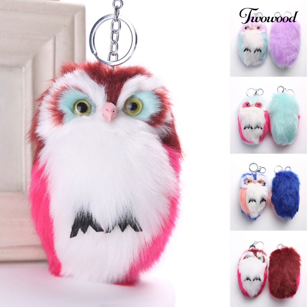 Twowood Cute Artificial Fur Fluffy Owl Pendant Keyring Gantungan Kunci Mobil Tas Gantung Dekorasi