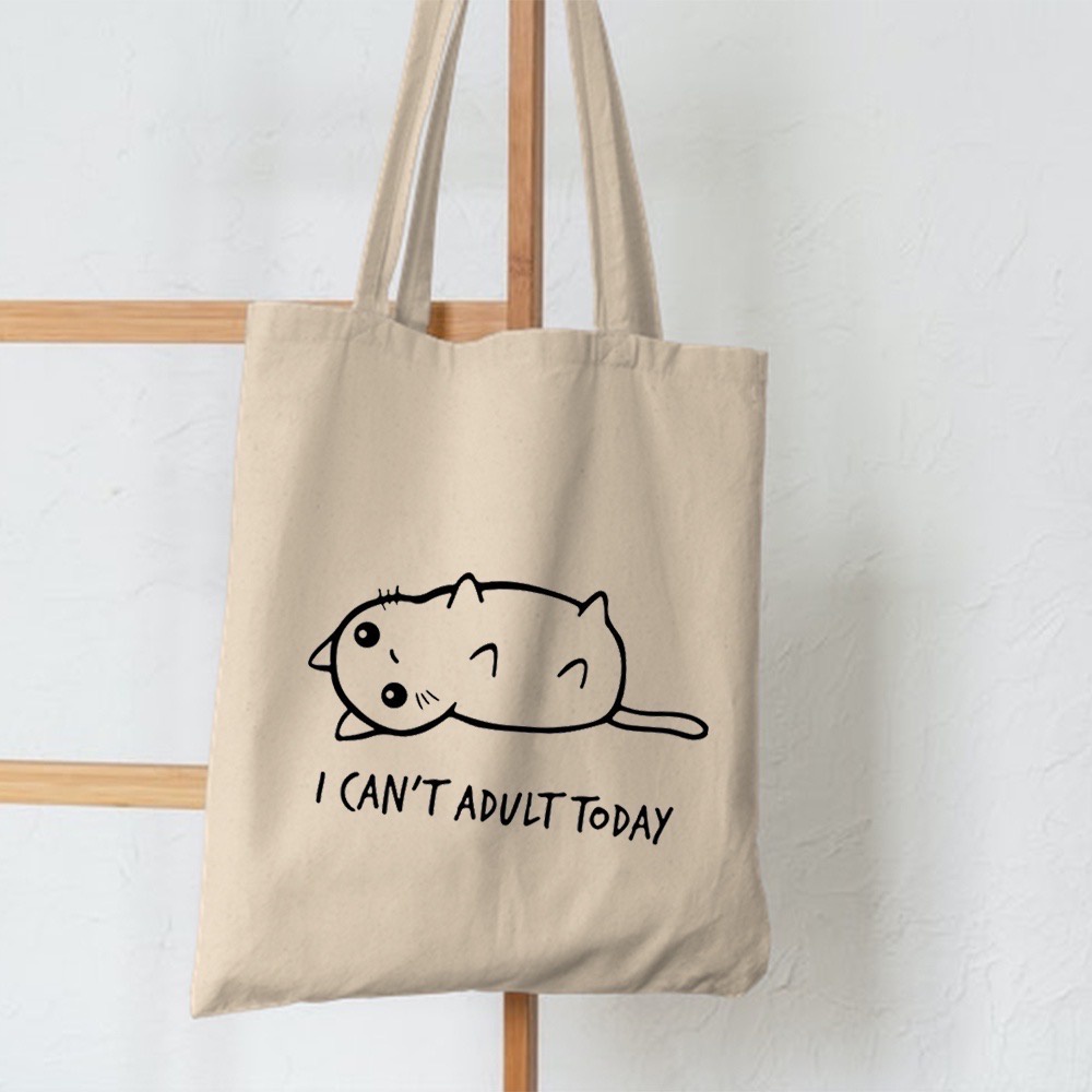 SPESIAL PROMO 7.7 - [RESLETING] TOTE BAG MUAT LAPTOP UKURAN 35X40 CM BIGSIZE BAHAN KANVAS TEBAL - TOTE BAG KULIAH / TOTE BAG MAHASISWA / TOTE BAG KAMPUS / TOTE BAG KUCING LUCU
