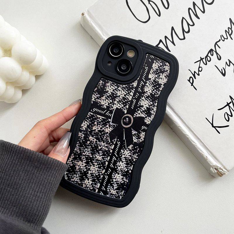 Houndstooth Bowknot Wave Soft Case OPPO Reno 5 6 7Z 8 A9 A5 A53 A33 A31 2020 A15 A15S A35 2021 A36 A76 A96 A57 A77 2022 F11 A83 A3S Realme C1 A7 A5S A12 A11K A55 A56 A55S 5G Black Casing