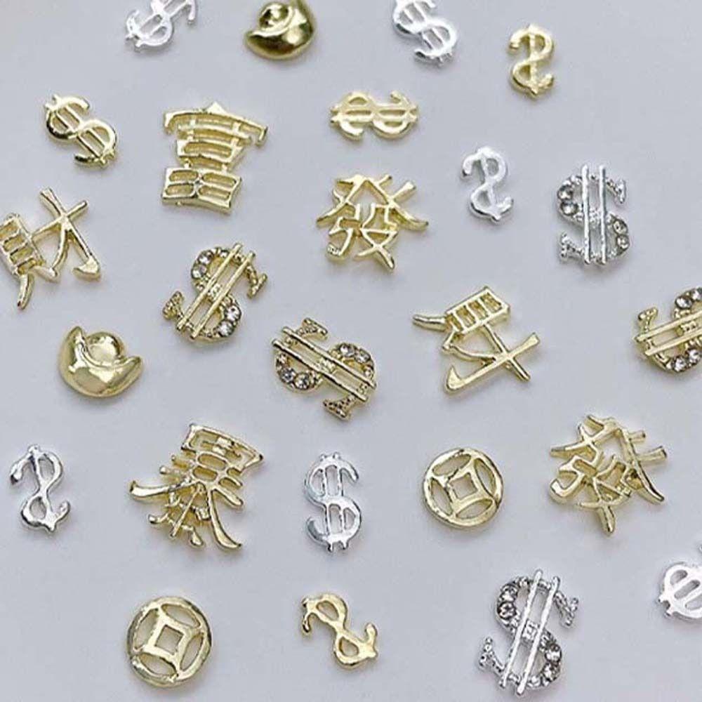 Needway Dekorasi Kuku Imlek Koin Berbentuk Pesona Kuku Fashion Berongga Tanda Dolar Nail Art Perhiasan Karakter Cina Manicure Aksesoris