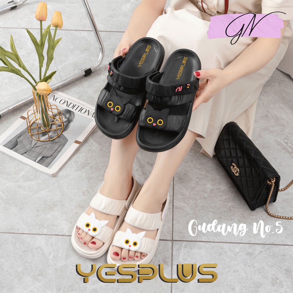 GN-888-1 Sandal Selop Jelly Tali Dua Wanita Motif Kucing Import Yesplus PCU