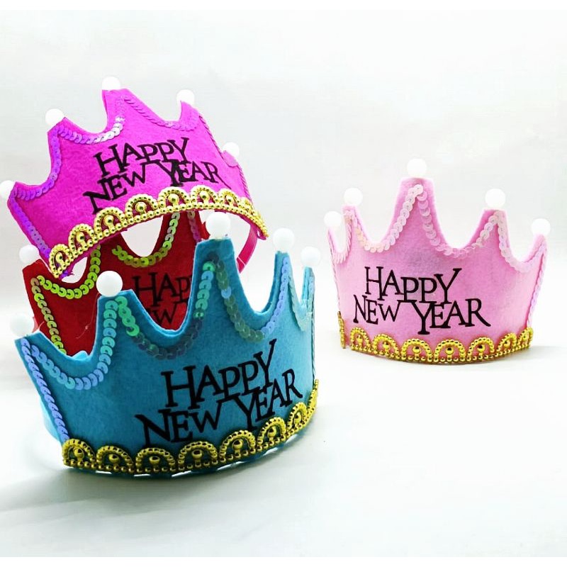 Glowing Happy New Year Crown Hat Led Aksesoris Tahun Baru