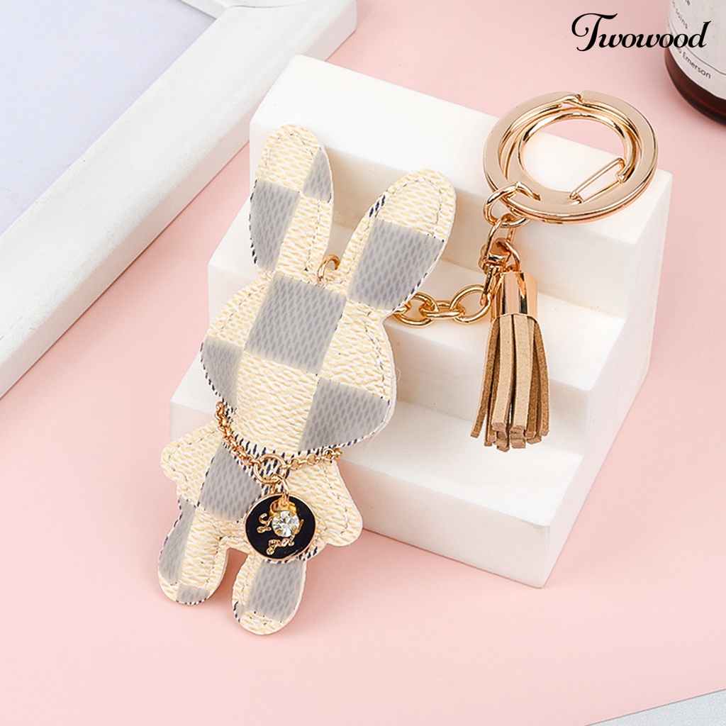 Twowood Rabbit Keychain Desain Hewan Tekstur Lembut Isi Penuh Anti Gores Ada Deformasi Hadiah Memberikan Kulit Imitasi Boneka Boneka Kelinci Keychain Tas Aksesori