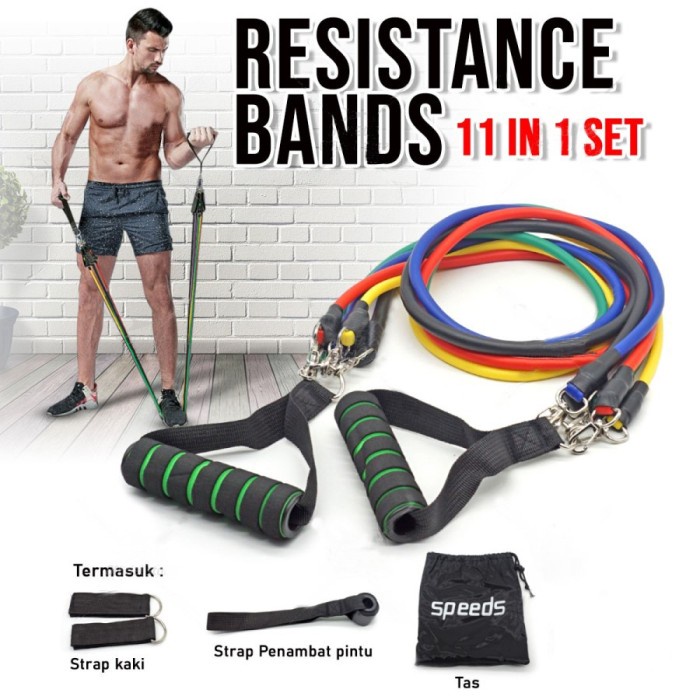 Paket Set Resistance Bands Band Tali Fitness Yoga Gym 11 In 1