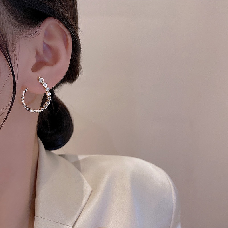 Anting Berlian Berbentuk C Mode Baru925 Perak Jarum Anting Pejantan Mewah