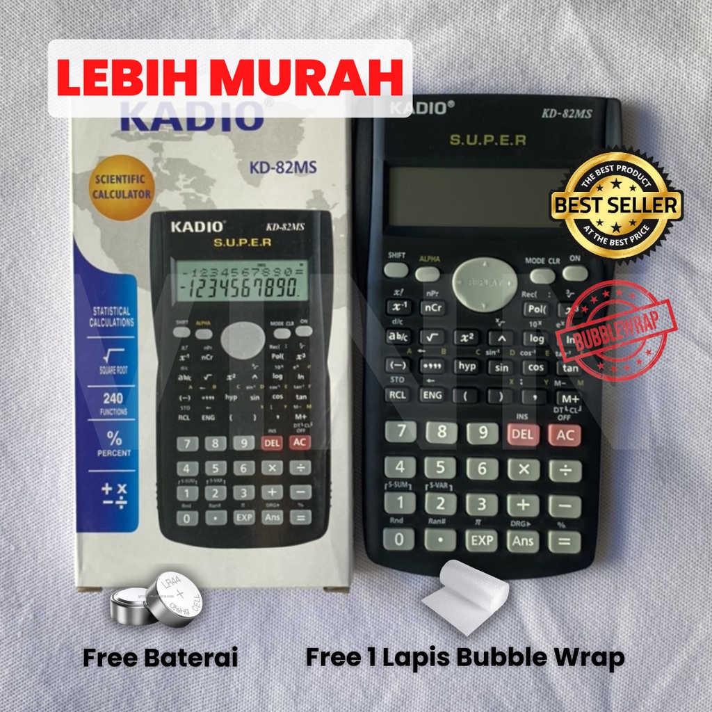 Kalkulator Scientific Sekolah KADIO 82MS 12 Digit Murah FREE BATERAI // Kalkulator Ujian Sin Cos Tan - Kalkulator Akuntansi - Kalkulator Kimia Biologi Matematika