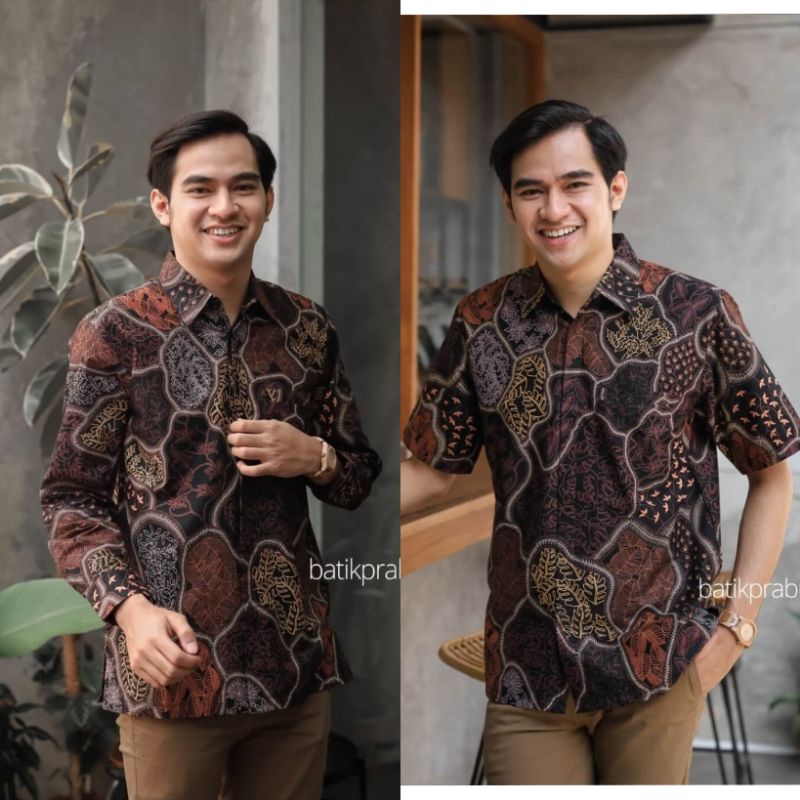 Kemeja Batik Pria Cowo Lengan Panjang Pendek Seragam Hitam BG45