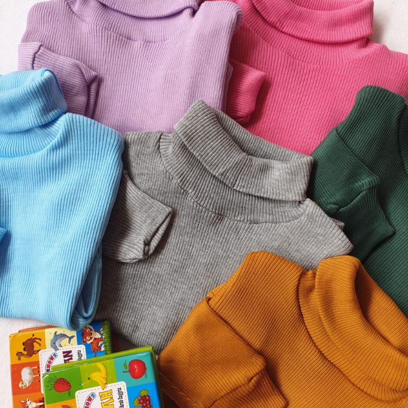 Baju Atasan Anak Turtle Neck Ruffle Knit Tee | Baju Pakaian Kaos Anak Turtle Neck Bahan Rib Knit Halus Dan Lembut | Pakaian Anak Cowok Dan Cewek