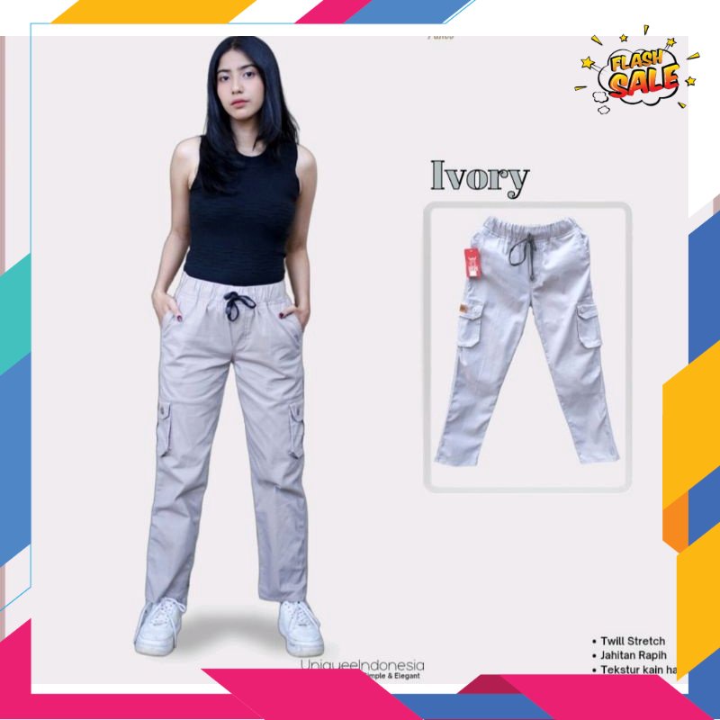 HITAM PUTIH MERAH BIRU HIJAU GOLD SILVER /CELANA PANJANG CARGO WANITA | CELANA JOGER WANITA | STANDA