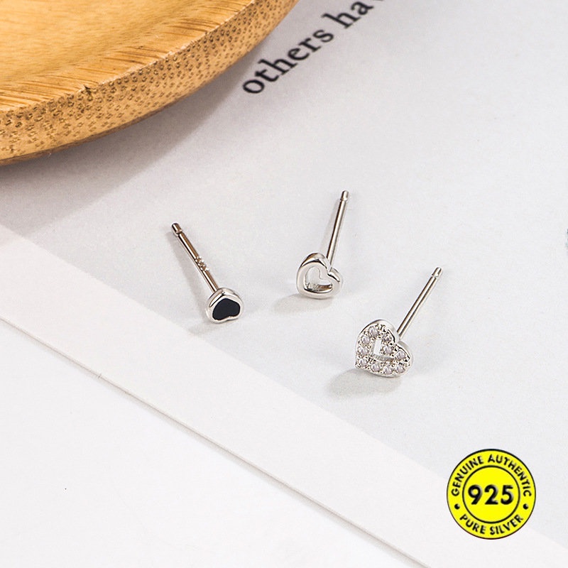 18k Emas K Berlian Cinta Hati Stud Earrings Wanita Kecil Indah Mini Telinga Tulang Stud U1160