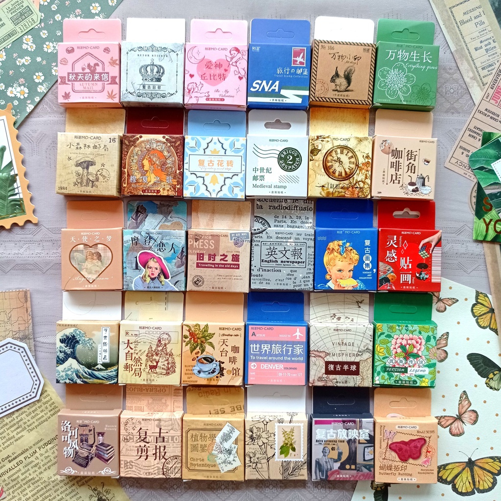 

45-46pcs Sticker Aesthetic Lucu Kotak Tema Retro Vintage Dekorasi Diary/Journal/Scrapbook/DIY