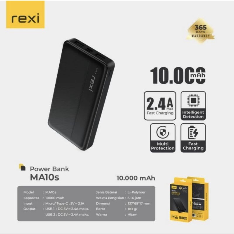 Rexi MA10S Powerbank 10000mAh Dual Output