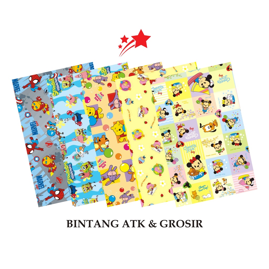 

Kertas Kado BINTANG (1Set isi 10Lmbr) / Kertas kado Motif Karakter Mix O Cowo & Cewe