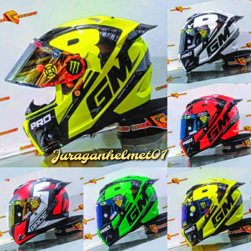 Helm full face Gm race pro flat visor original Gm