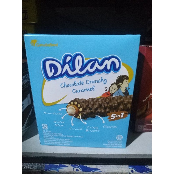 

Dilan chocolate Crunchy caramel isi 12 dan 25 pouch Ready