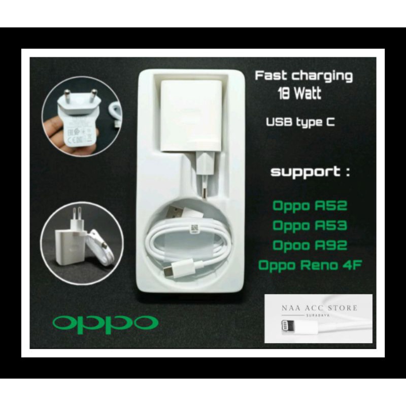 Charger OPPO ORIGINAL A55 A54 A53 A52 A91 A92 A5 A9 (2020) RENO 3 RENO 4F 18W 18WATT 30W 30WATT TYPE C