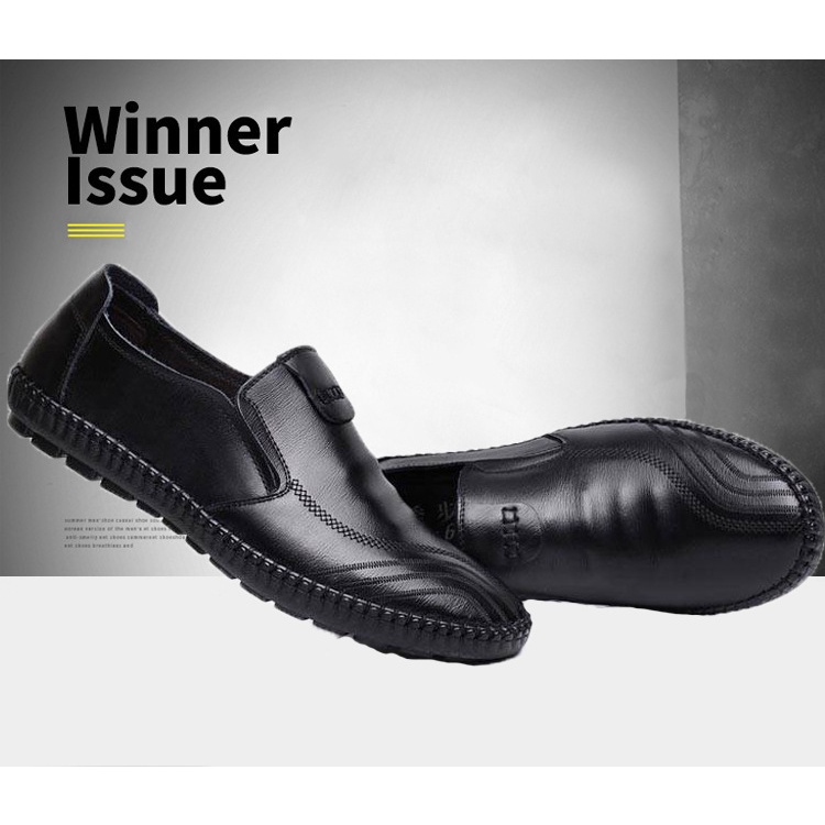 Sepatu Kulit PU Pria Kerja Slip on Casual Shoes MC403-A Hitam