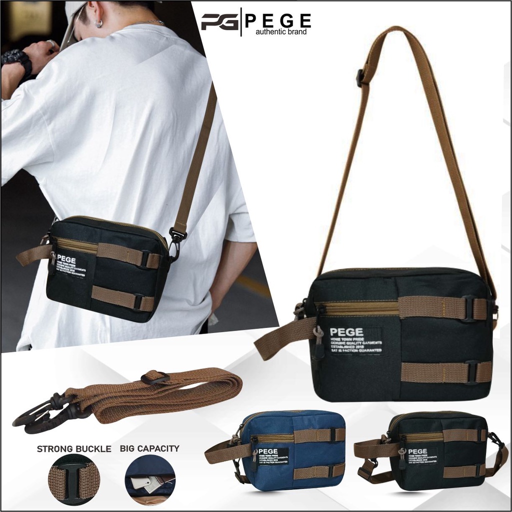 Tas Selempang Bahu Pria PEGE Adonis 2in1 Model Casual Bisa Slingbag Dan Pouch - PG 8941