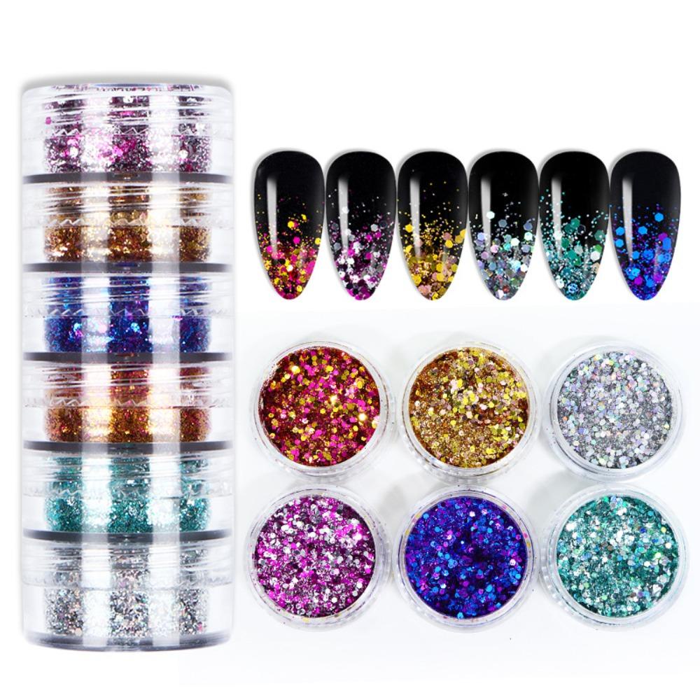 Agustina Paku Sequin Sparkly Sequin 6grid Nail Charms DIY Perhiasan Kuku Manicure Aksesoris Campuran Nail Art Sequin