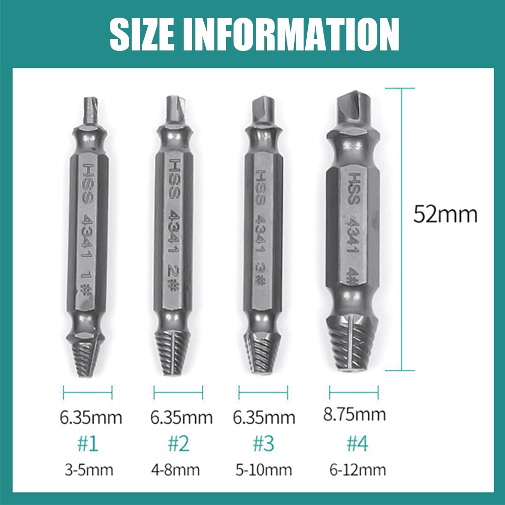 PEMBUKA SEKRUP BAUT RUSAK / BROKEN SCREW EXTRACTOR 4 PCS