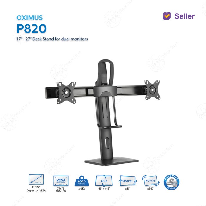 Bracket Desk Stand Meja Dual Monitor Naik Turun 17&quot; - 27&quot; Oximus P820