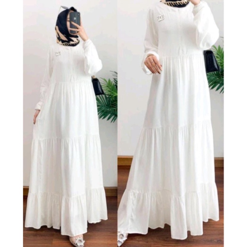 Gamis Rempel Susun Bahan Crinkle Airflow / Busana Muslimah Terbaru / Gamis Wanita Terbaru / Pakaian wanita Terlaris-Putih