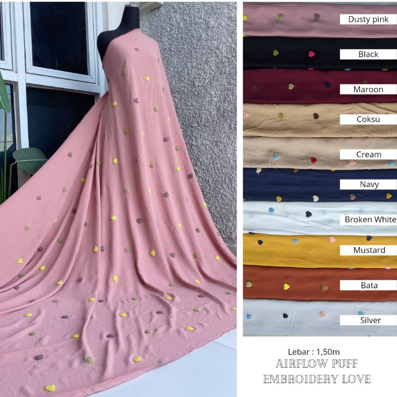 {ELDINA TEXTILE} KAIN MURAH / CRINKLE POM POM / AIRFLOW PUFF EMBROIDERY LOVE/ AIRFLOW POM POM LOVE