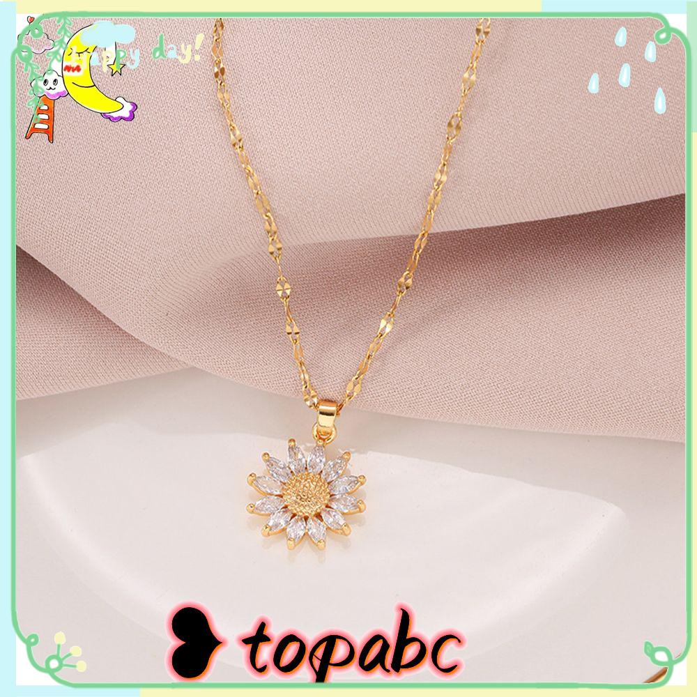 Top Sunflower Kalung Fashion Shiny Titanium Steel Boho Perhiasan Liontin Kristal