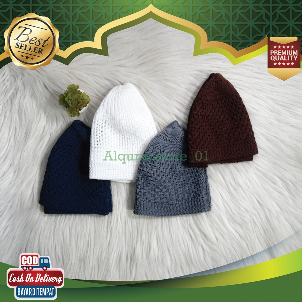 Kopyah Rajut Dewasa Peci Oleh Haji Putih Turki Original Mercan Sholat Pria Kopiah Topi Gaul Kain Ara