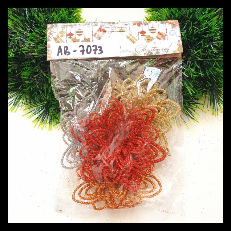 

BUNGA NATAL 9 CM ISI 4 WARNA WARNI MERAH EMAS SILVER DEKOR PARCEL KADO BARU