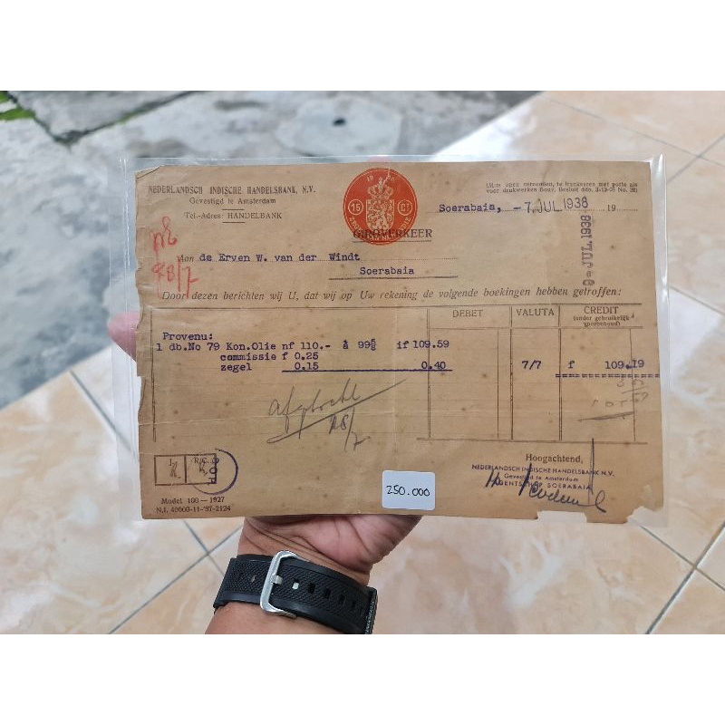 

Surat Giro Lawas Tahun 1938 di Surabaya